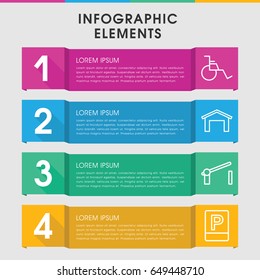 Modern parking infographic template. infographic design with parking icons includes garage, wheel chair. can be used for presentation, diagram, annual report, web design.