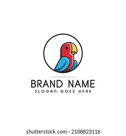 modern parrot logo in circle, in style line and outline, modern design, great for use logo, colorful bird icon, vector template