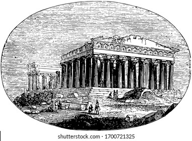 Modern Parthenon, the Athenians, vintage engraving.