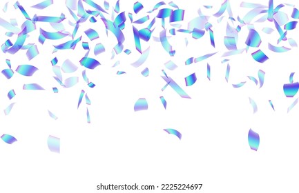 Modern party confetti decoration vector background. Blue  hologram elements fiesta vector. Surprise burst falling confetti. Prize event decor illustration. Fun congratulations