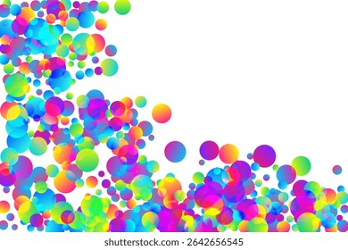 Modern party confetti scatter vector background. Rainbow round particles birthday decor. Surprise burst flying confetti. Prize event decor illustration. Happy mood.