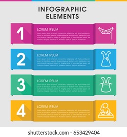 Modern party infographic template. infographic design with party icons includes dress, mask, magic hat. can be used for presentation, diagram, annual report, web design.