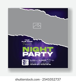 Modern Party invitation social media post banner ad template for nightclub dance party, DJ music night party post, disco club party, concert event invitation social media post or web banner design