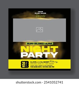 Modern Party invitation social media post banner ad template for nightclub dance party, DJ music night party post, disco club party, concert event invitation social media post or web banner design