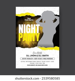 Modern Party invitation vertical print flyer or poster template for nightclub dance poster, DJ music night party flyer,  concert, disco party flyer place for image, Nigh Party leaflet brochure cover