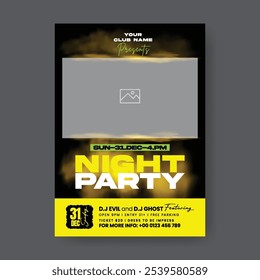 Modern Party invitation vertical print flyer or poster template for nightclub dance poster, DJ music night party flyer,  concert, disco party flyer place for image, Nigh Party leaflet brochure cover