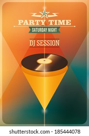 Modern party time poster with vinyl. Vector illustration. 