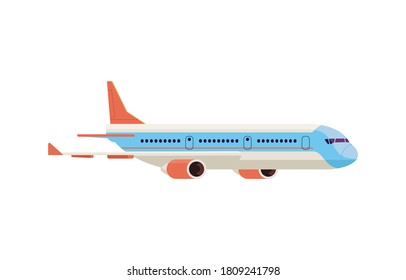 Modern Passenger Airplane, Flying Aircraft Vehicle, Side View Flat Vector Illustration isolated on white background