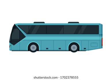 Modern Passenger Bus, Side View, Public Transportation Vehicle Flat Vector Illustration