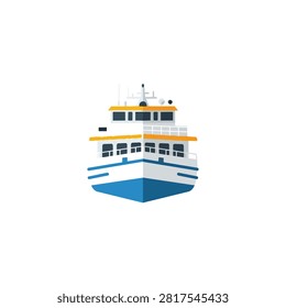 Modern Passenger Ferry Boat Front View Illustration Isolated on White Background for Maritime Travel