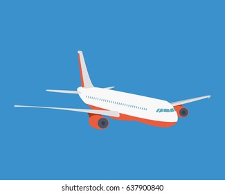 Modern passenger plane, on a light background. Modern vector illustration isolated on blue background.