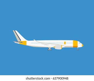 Modern passenger plane, on a light background. Modern vector illustration isolated on blue background.