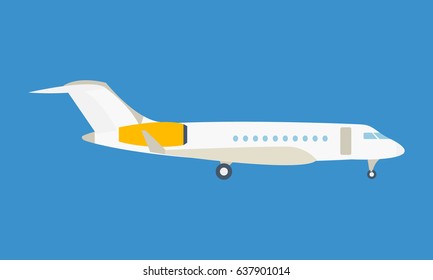 Modern passenger plane, on a light background. Modern vector illustration isolated on blue background.