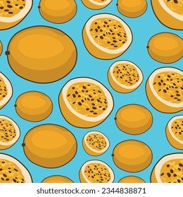 Modern passion fruit seamless pattern with light turquoise background