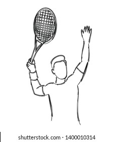 Modern Passionate Badminton Player In Action Logo - Line art vector illustration.