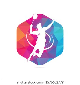 Modern Passionate Badminton Player in Action logo - Passionate Winning Moment Smash. Abstract Professional Young Badminton Athlete in Passionate Pose.	