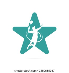 Modern Passionate Badminton Player in Action logo - Passionate Winning Moment Smash. Abstract Professional Young Badminton Athlete in Passionate Pose.	