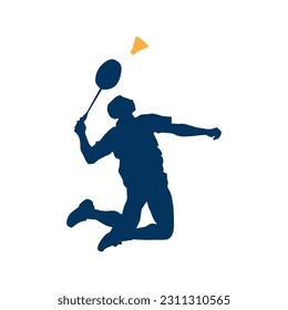 Modern Passionate Badminton Player in Action logo - Passionate Winning Moment Smash. Abstract Professional Young Badminton Athlete in Passionate Pose.