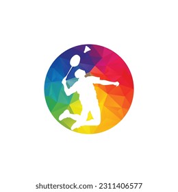 Modern Passionate Badminton Player in Action logo - Passionate Winning Moment Smash. Abstract Professional Young Badminton Athlete in Passionate Pose.