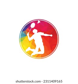 Modern Passionate Badminton Player in Action logo - Passionate Winning Moment Smash. Abstract Professional Young Badminton Athlete in Passionate Pose.