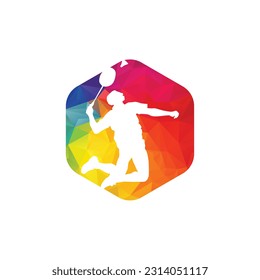 Modern Passionate Badminton Player in Action logo - Passionate Winning Moment Smash. Abstract Professional Young Badminton Athlete in Passionate Pose.