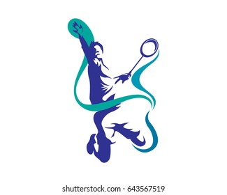 Modern Passionate Badminton Player In Action Logo - Flaming Swirl Smash