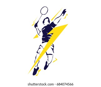 Modern Passionate Badminton Player In Action Logo - Super Lightning Smash - Shutterstock ID 684074566