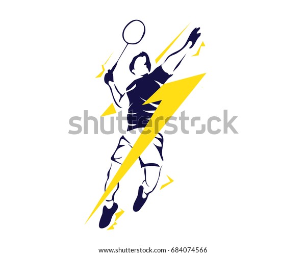 現代の情熱的なバドミントン選手のアクションロゴ スーパーライトニングスマッシュ のベクター画像素材 ロイヤリティフリー 684074566