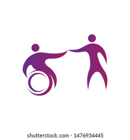 modern passionate disability people support in wheel chair logo illustration template design vector in isolated white background