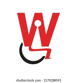 Logotipo de apoyo para personas con discapacidad apasionada moderna, diseño del logotipo del vector de silla de ruedas para el hombre en el hospital