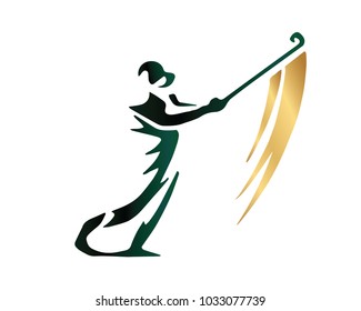 Modern Passionate Golf Athlete In Swinging Pose Symbol Illustration