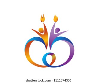 Modern Passionate Human And Torch Forming An Abstract Love Ribbon Logo Illustration In Isolated White Background
