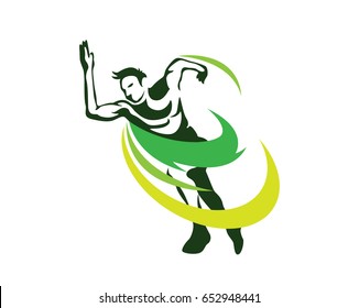 Modern Passionate Runner Silhouette In Action Logo - Fast Powerful Green Runner
