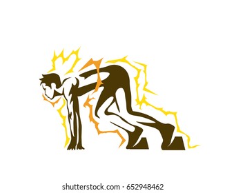Modern Passionate Runner Silhouette In Action Logo - Electrical Effect Start Position

