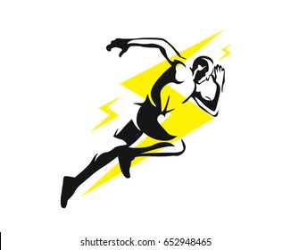Modern Passionate Runner Silhouette In Action Logo - Lightning Fast Runner
