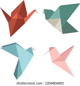 Modern pastel colors origami paper birds illustration isolated on white