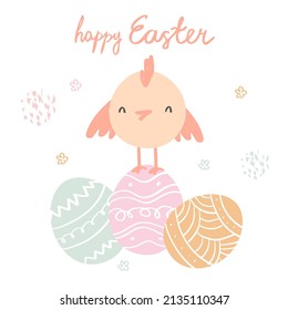 Carta de bienvenida de Pascua de estilo pastel con pollo y huevos a mano