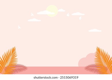 Modern Pastel Floral Leaves Background with Hand Drawn Tropical Botanical Elements for Decorative Posters Invitations and Social Media Graphics