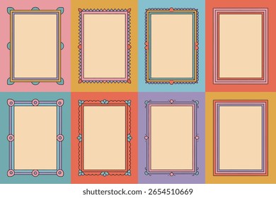 Conjunto de moldura pastel moderno, coleção de borda colorida, etiquetas decorativas simples, design de convite, ilustração vetor moda