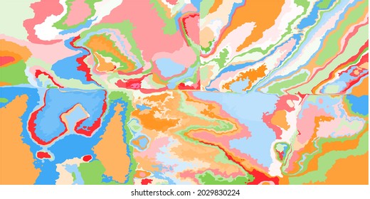 Modern Pastel Multicolor Textile Rainbow Detailed Map Illustration. Soft Orange Yellow Pink Original Plane View. Art Red Blue Nature Green Design. Ornamental Color Light Fashion Grunge Background.