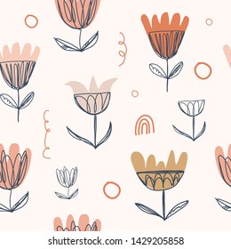 Modern pastel seamless nursery pattern in scandinavian style. Nordic graphic design, unique stylish print for interior, clothes and other decor. Vector EPS and jpg image, clipart, editable isolated