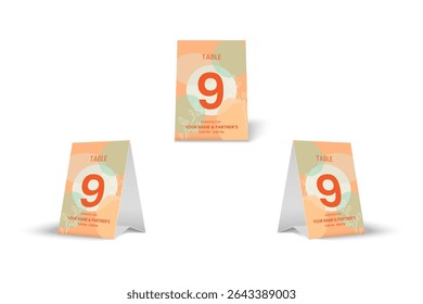 Modern Pastel Table Number 9 Tent Card Mockup for Cafe or Restaurant
