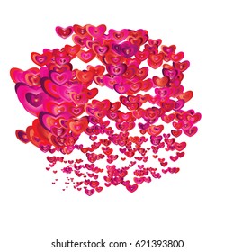 Modern pattern. Abstract background with Hearts of Confetti of different size and shades of color. Trendy Pattern for Print, Paper, Textile, Card, Wallpaper.