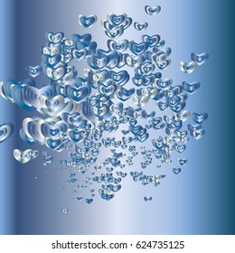 Modern pattern. Abstract background with Hearts of Confetti of different size and shades of color. Trendy Pattern for Print, Paper, Textile, Card, Wallpaper.
