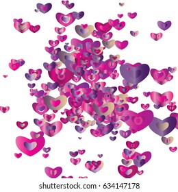 Modern pattern. Abstract background with Hearts of Confetti of different size and shades of color. Trendy Pattern for Print, Paper, Textile, Card, Wallpaper.