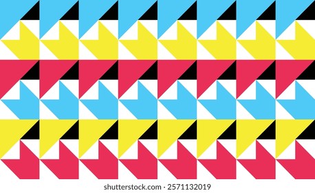 Modern pattern of abstract composition made with random colorful triangles in Bauhaus style. 
Delicate design for banners, posters. 