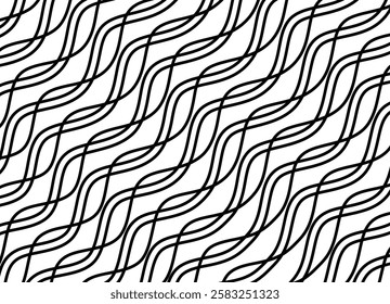 
Modern pattern of black oblique wavy lines on a white background. Vector design element. Vector background. Abstract waves