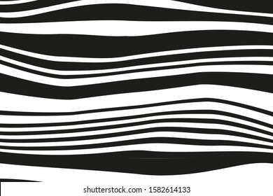 Modern pattern with black and white stripes. Psychedelic pattern. Dynamic style. Vector illustration. Modern design. Magic art. Black background.