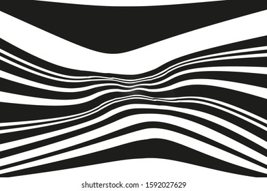 Modern pattern with black and white stripes. Psychedelic pattern. Dynamic style. Vector illustration. Modern design. Magic art. Black background.