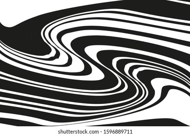 Modern pattern with black and white stripes. Psychedelic pattern. Dynamic style. Vector illustration. Modern design. Magic art. Black background.